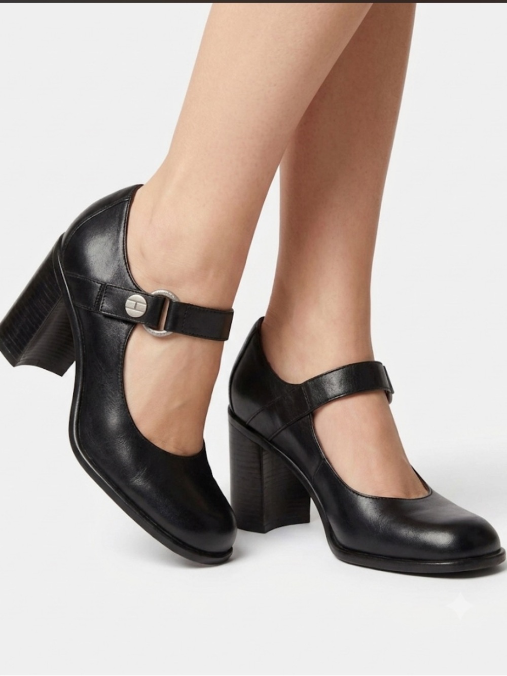 VINTAGE TOMMY HILFIGER SZ 7.5 BLACK BABY DOLL MARY JANE HEELS BLOCK LEATHER